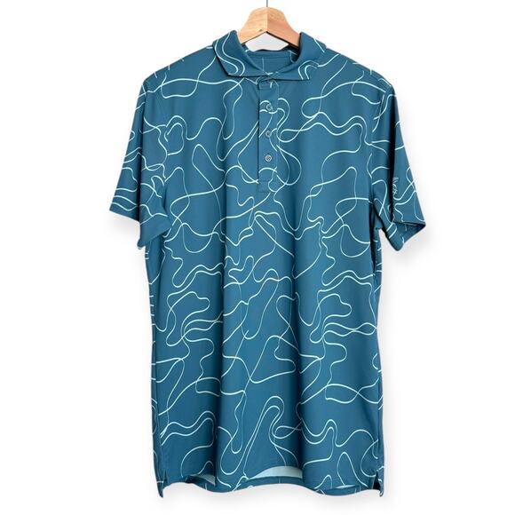 G/Fore Lake Blue Pencil Tech Piqu Spread Collar Stretch Polo Golf Shirt Men's M - Picture 1 of 8